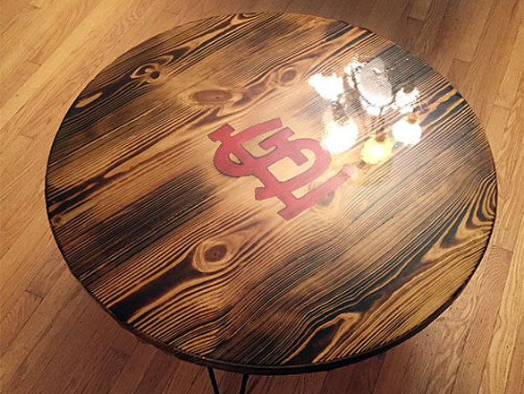 Burnt Pine Epoxy Cardinals Round Table
